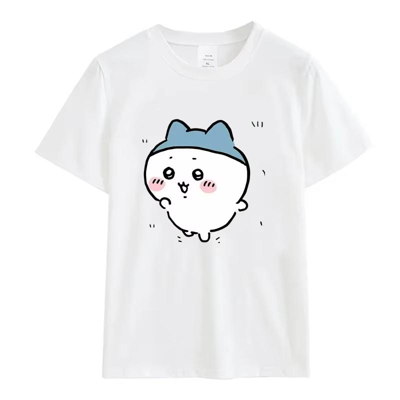 Miniso Chiikawa Cartoon Women Summer Cotton Funny T-Shirts Round Collar Clothes Short Sleeve Clothing Classic Casual Loose Tops