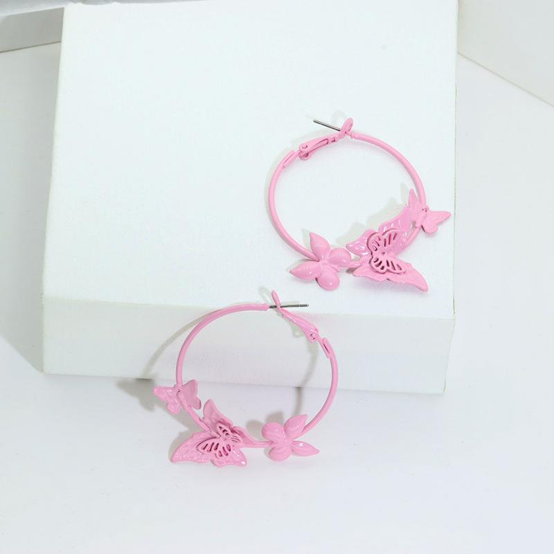 Spray Paint Butterfly Round Earrings Fresh and Sweet Fashion Versatile Stud Earrings Niche Temperament High-end Earrings Women