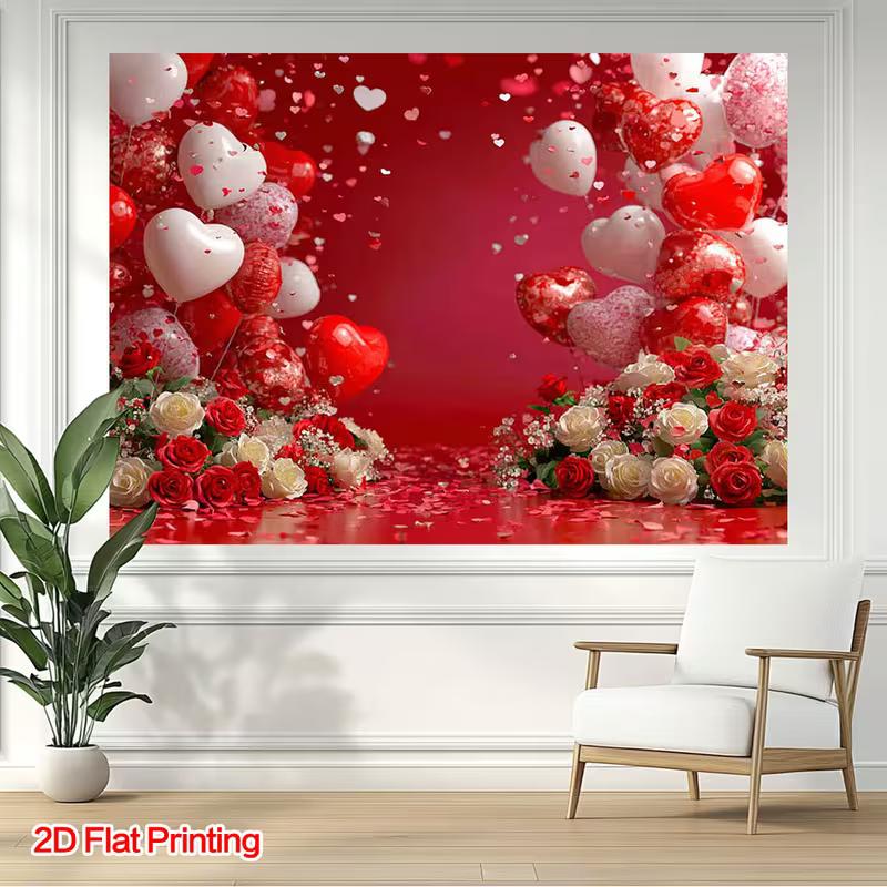 2D Red Heart Balloon Photography Backdrop for Valentine's Day