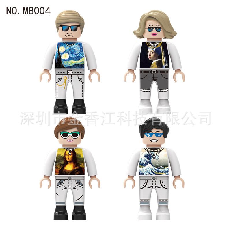 World Famous Painting 8004 Building Block Figurine Children Assemble Building Block Toy Cartoon Character Doll Height about 4.5cm