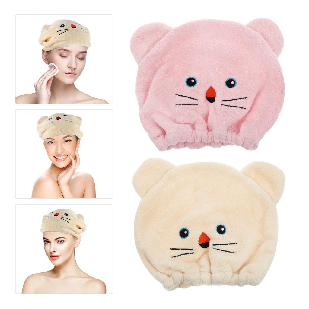 2pcs Dry Hair Cap Coral Fleece Absorbent Quick Drying Towel Wrap Head Bath Towels Pink Beige Kids Women Shower