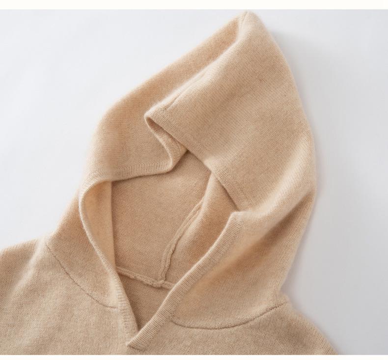 Autumn/Winter Hooded Wool Knit Sweater Dress - Solid, Loose, Soft, Warm, Mid-Length Cashmere.