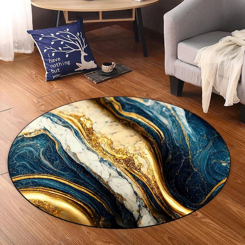 Golden Luxury Round Carpet Decoration Home Living Room Rugs Modern Abstract Carpets for Rooms Soft Non-slip Bedroom Mat Bedside
