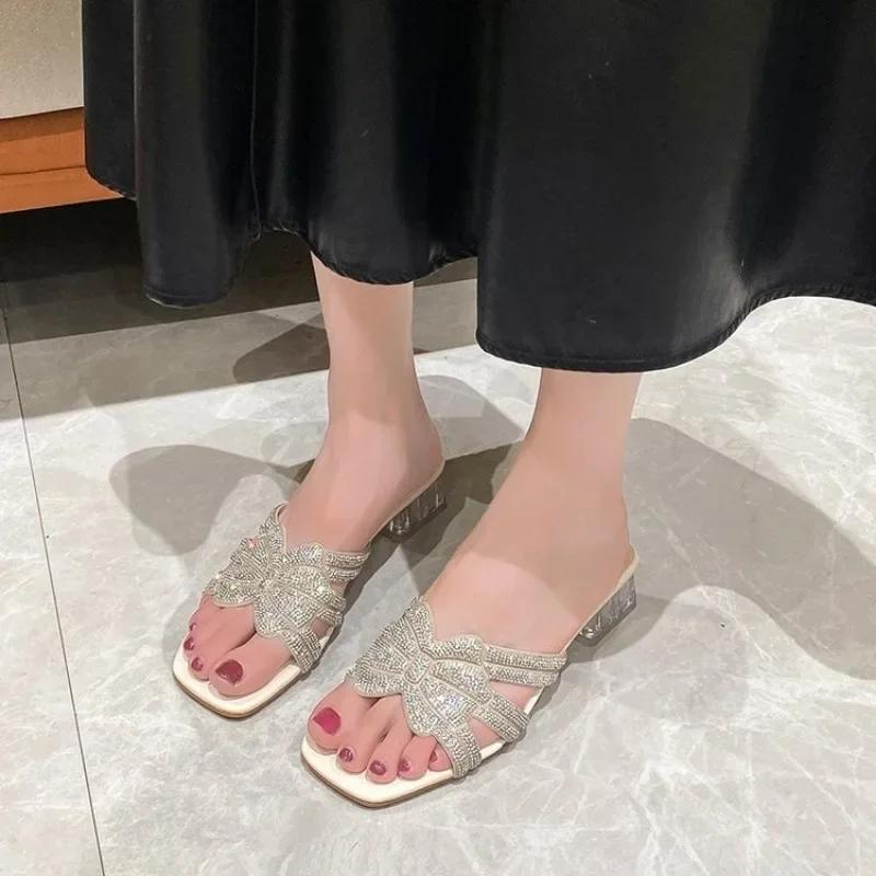 Fashion Italian Shoes  with Rhinestone Shoes for Women 2024 Designer Luxury Low Heels SlipOn Party Pumps