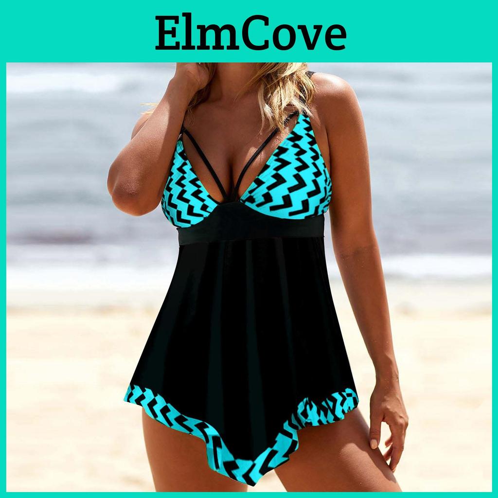 With Swimsuit Shoulder Strap Womens Triangular Arrow Print Bikini Short Tank Top Swimsuit