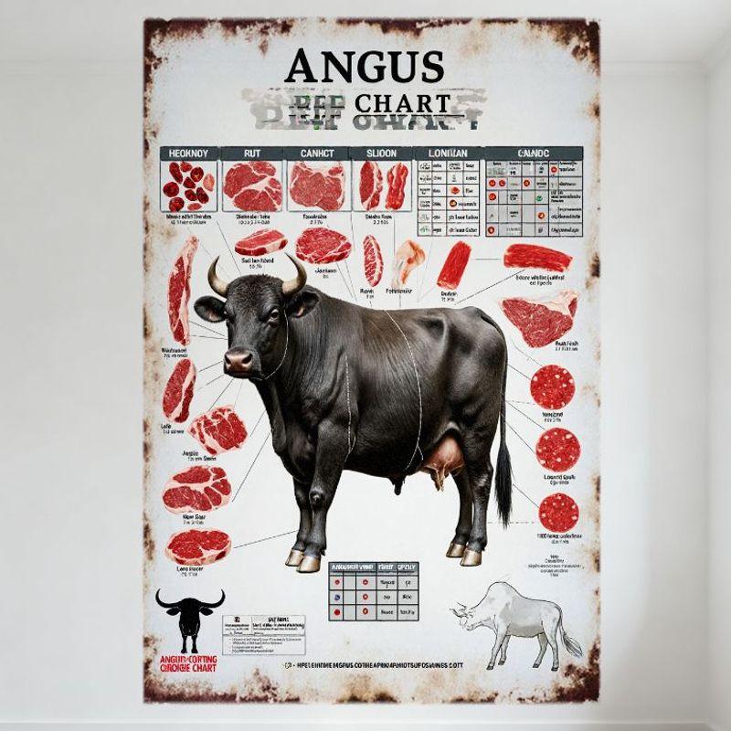 

Вінтажний металевий знак-консерва з діаграмою розрізів яловичини Ангус - Освітній плакат із розрізами для ресторану, чоловічої кімнати, домашнього декору 30x40cm(11.8x15.7inch)
