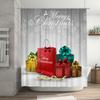TU Christmas Shower Curtain Festive Holiday Gift Box Pattern Waterproof Bathroom Decor Merry Xmas Backdrop Festive Home Decorati