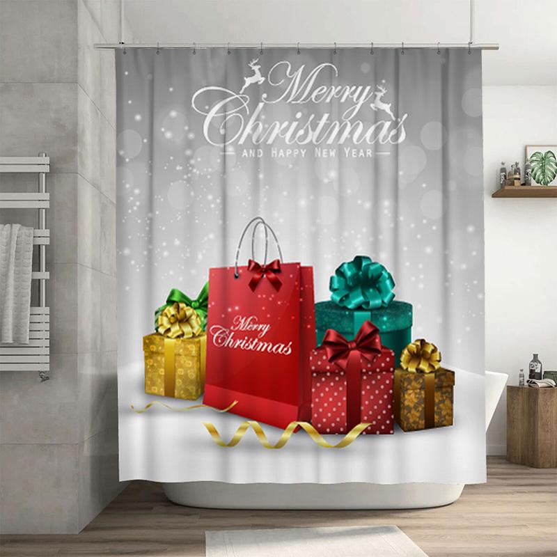 

TU Christmas Shower Curtain Festive Holiday Gift Box Pattern Waterproof Bathroom Decor Merry Xmas Backdrop Festive Home Decorati 90x180cm35x71in