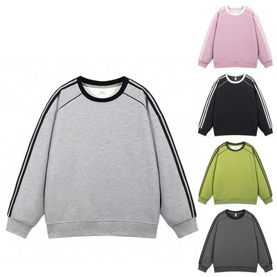 Ležérní pruhovaná mikina s kulatým výstřihem, Prodyšný a lehký sportovní top, Pruhovaná mikina slim fit