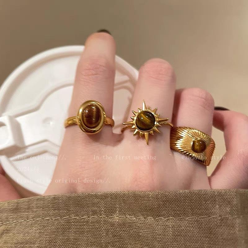 Sunflower Tiger Eye Stone Ring - Women's High-end Ring with Sophisticated Design - Limited Edition Design Ring