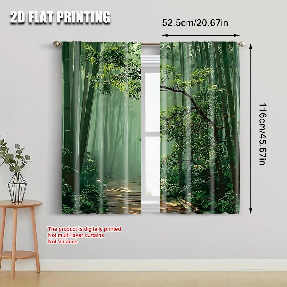 Set Of 2 Flat Printing Scene Curtains Polyester Forest Path Without Electricity Versatile Outdoor Home Garden Curtain