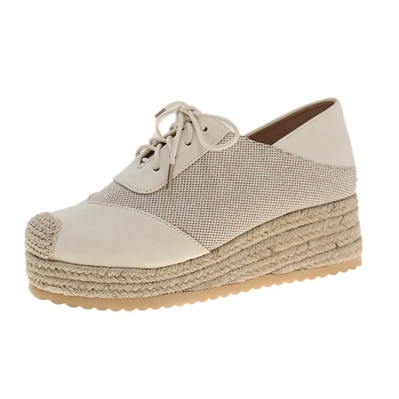 Mixed Color Espadrilles Wedge Shoes for Women Fashion Braided Thick Sole Fisherman Shoes Woman Lace Up Casual Platform Sneakers