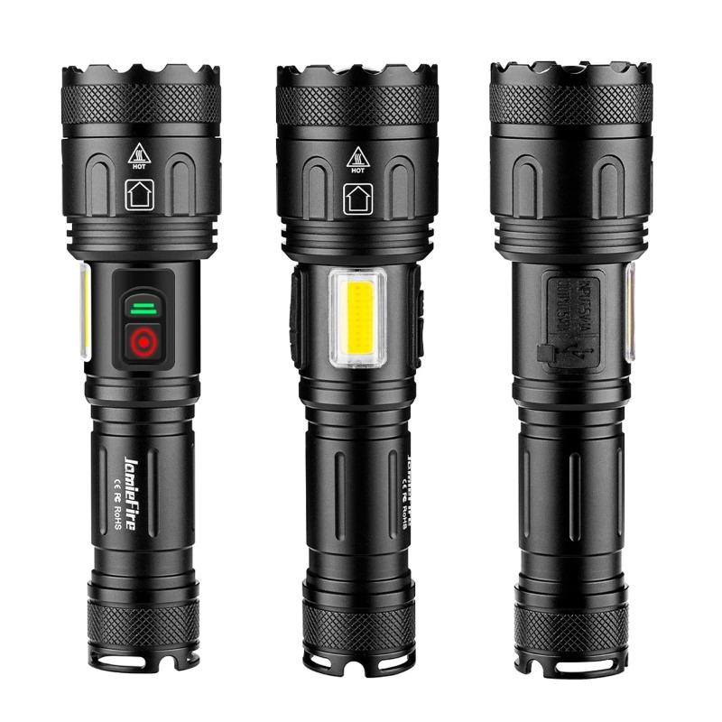 XHP160+COB Strong Light Torch Outdoor TYPE-C USB Rechargeable Flashlight Aluminum Alloy IPX5 Waterproof LED Lamp With Side Light