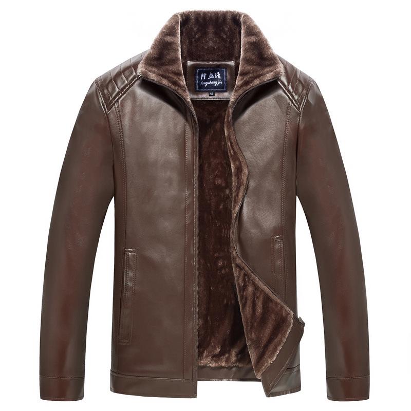 

Мужская меховая кожаная мужская куртка с воротником среднего и пожилого возраста, повседневная мужская куртка... 60