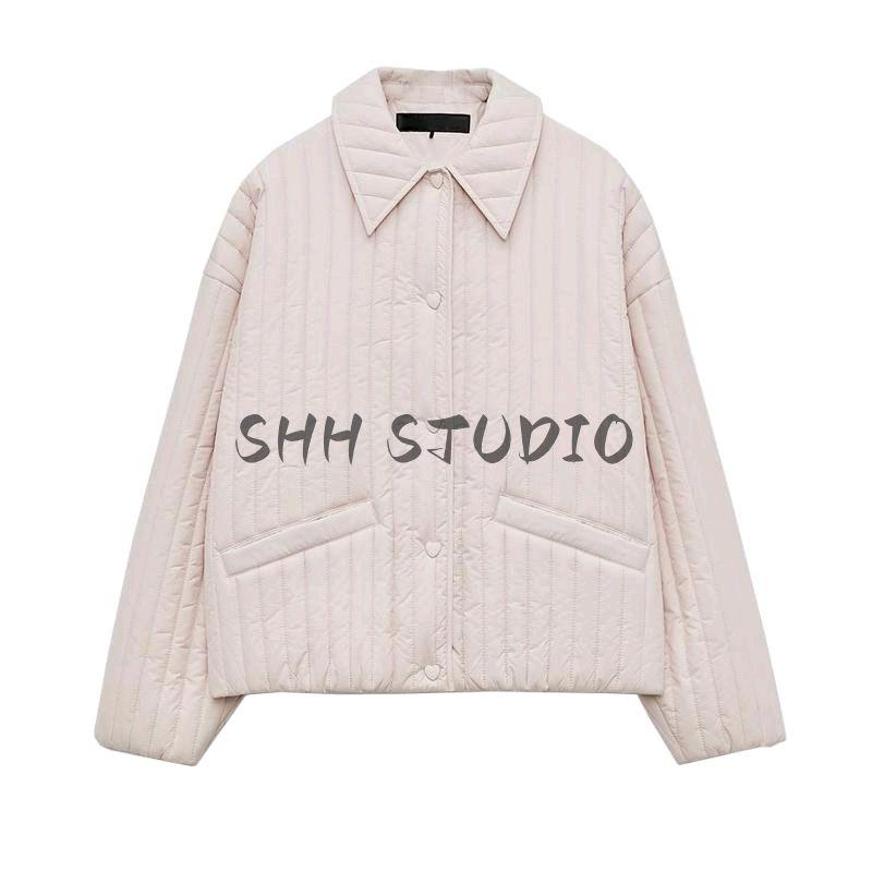 Spring New Women's Clothing Loose Vertical Stripe Heart-Shaped Button Short Cotton Padded Clothes Outwear 3046051 3046533