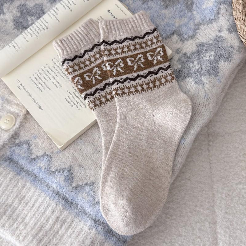 Ретро Шерстяные Носки Детские Сезонные Утолщенные Теплые Цветные С Бантом Майярдовые Многослойные Носки one size