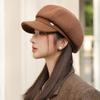 New casual versatile octagonal hat autumn hat women's big head circumference showing face small beret British retro cap