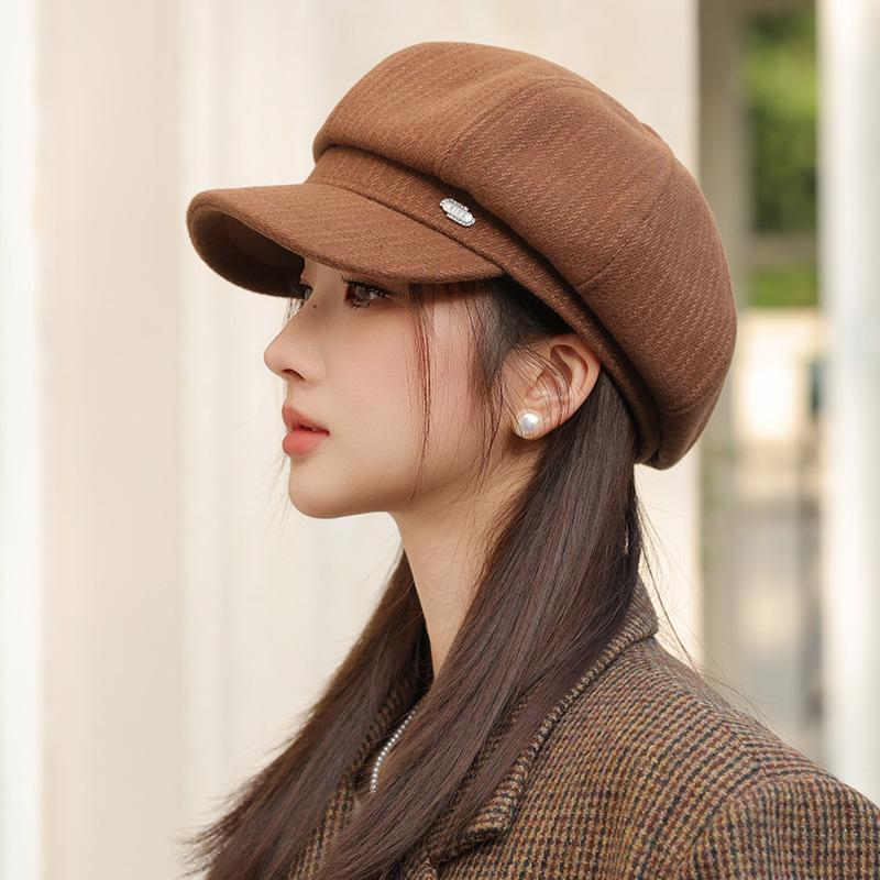 New Casual Versatile Octagonal Hat Autumn Hat Women's Big Head Circumference Showing Face Small Beret British Retro Cap