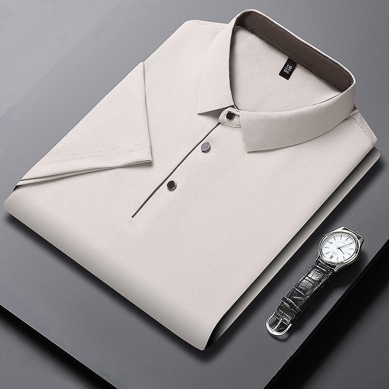 Neues Herren Business Casual Kurzarmhemd Lce Seide Einfarbiges Poloshirt Modisch Atmungsaktiv Bequem Vielseitige Oberteile