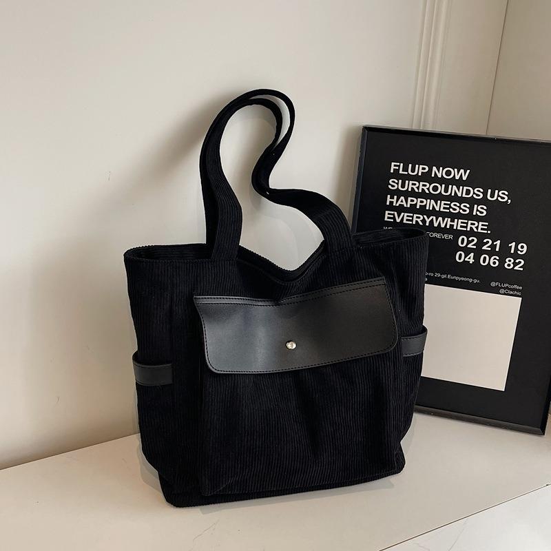 Large capacity retro shoulder bag women's strip velvet messenger bag female student simple literary corduroy bag women's tote bag