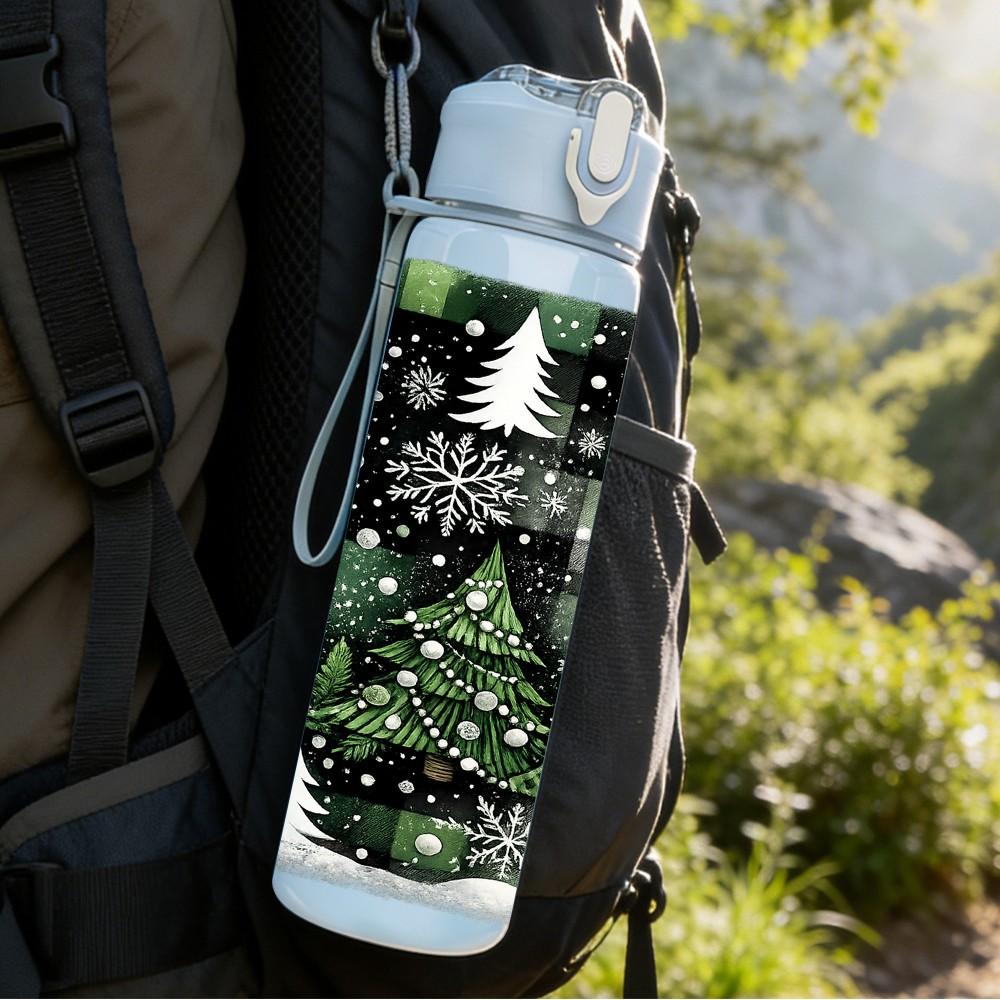1PC Snowy Pine Tree Winter Forest Art 750ml Color Plastic Sports Water Bottle Leakproof Flip Straw Lid Suitable for Sports Office Home Use