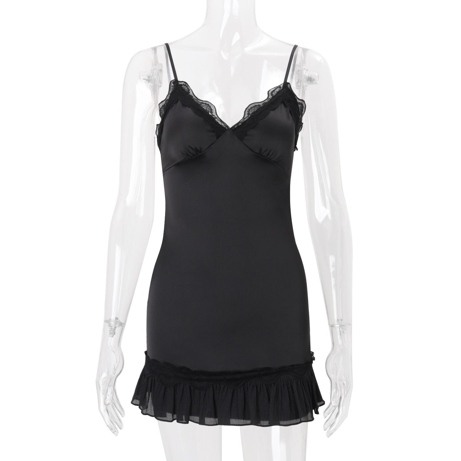 

European and American women s clothing summer new fashion hottie pure desire V-neck halter celebrity style waist suspender dress S чёрный