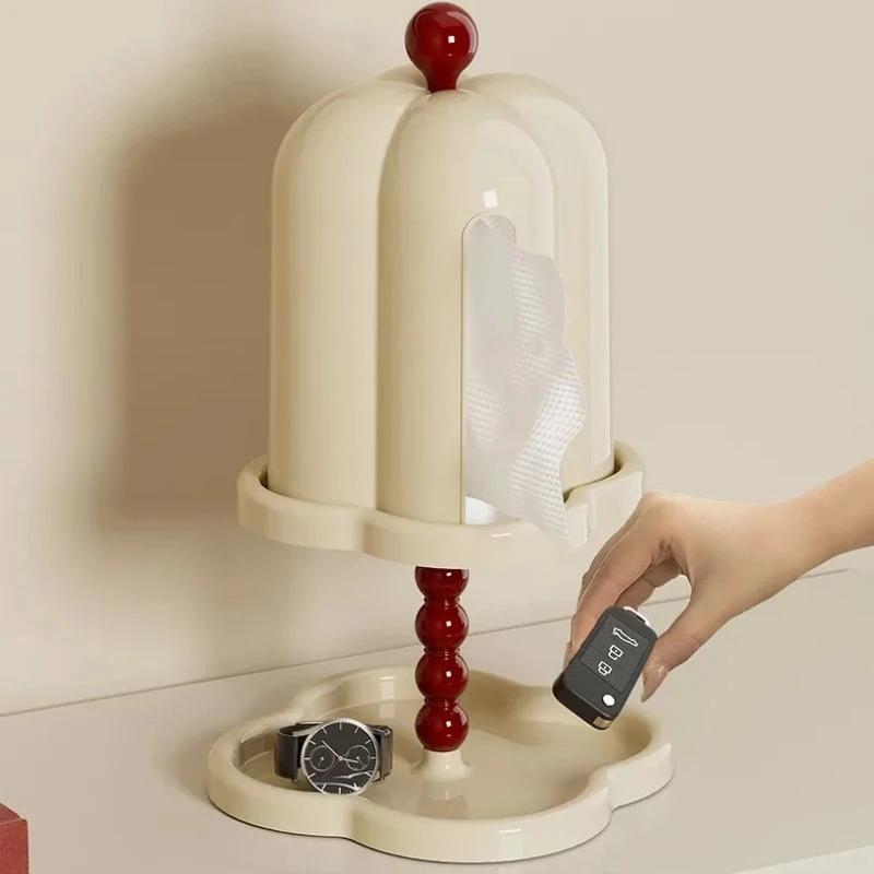 French High-grade Retro Non Perforated Tabletop Tissue Box, Tabletop Finishing Shelf, Sealed Dust-proof Tape Cover Drawer