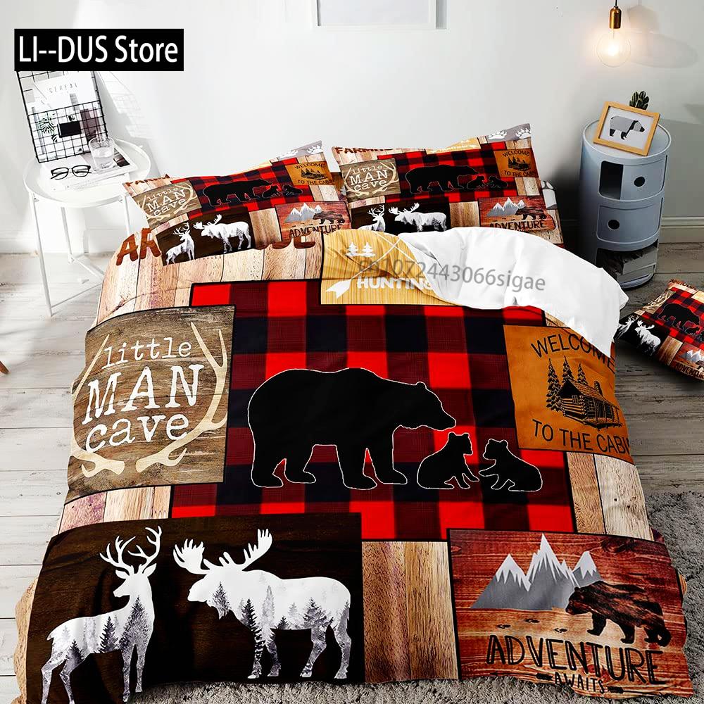 

Moose Black Bear Duvet Cover Queen Set, Wildlife Deer Bedding Set, Rustic Bedroom Decor for Men Boyfriend Teen Boy,2 Pillowcases 135x200cm