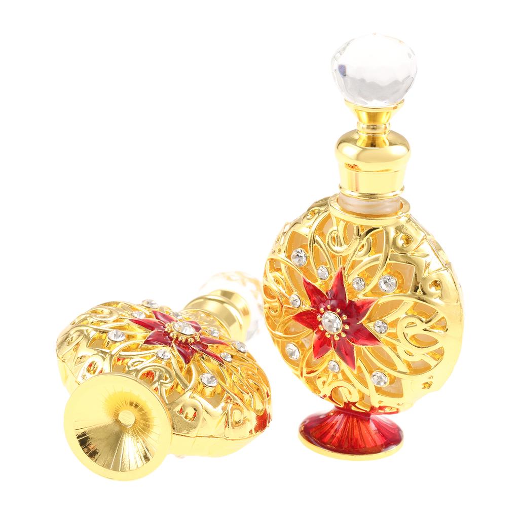 2pcs Retro Luxury Decor Glass Bottle Crystal Lid Gilding Hollow-out Star Dresser Ornament Vanity Table Display Refilling Perfume