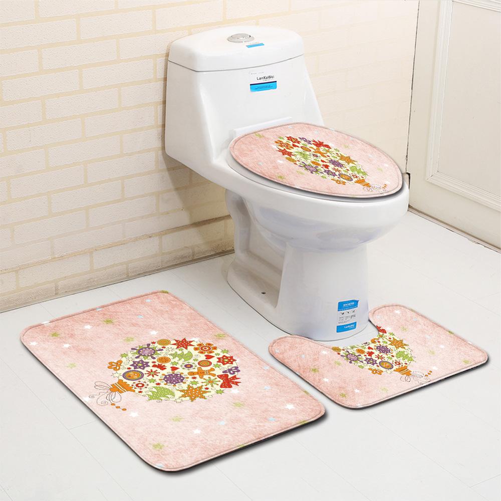 Christmas Bathroom Floor Mat Toilet Three-Piece Set
