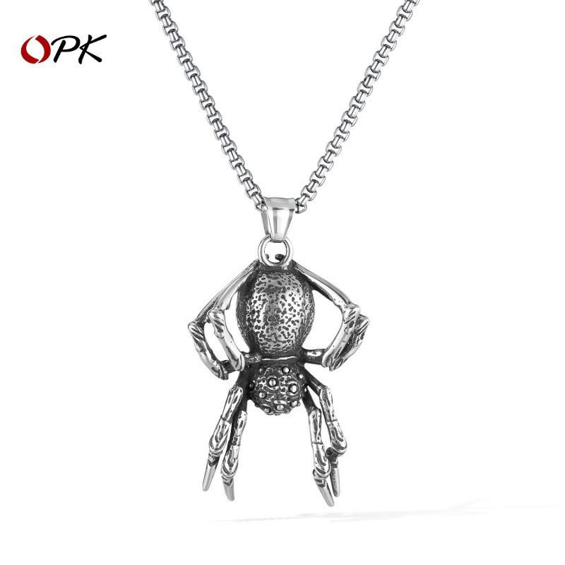 Personalized Hip-hop Necklace Men's Stainless Steel Domineering Retro Punk Style Spider Pendant Titanium Accessory