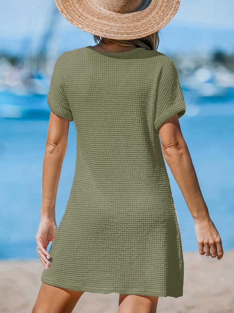 Women's European & American Fashion V-Neck Batwing Sleeve Plaid Knit Dress - Casual, Elegant, Breathable Style