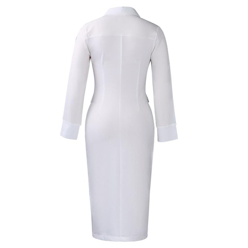 Women Elegant Business Long Sleeve Blazer Collar Patchwork Pencil Midi Dress