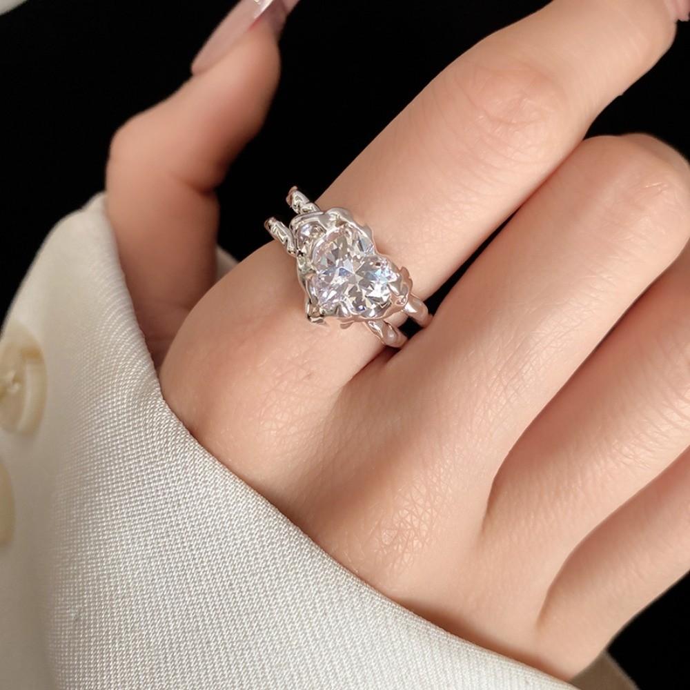 Jewelry Opening Pleated Heart-shaped Ring Copper Rhinestone Vintage Crystal Love Ring Trendy Zircon Opening Finger Ring Ladies