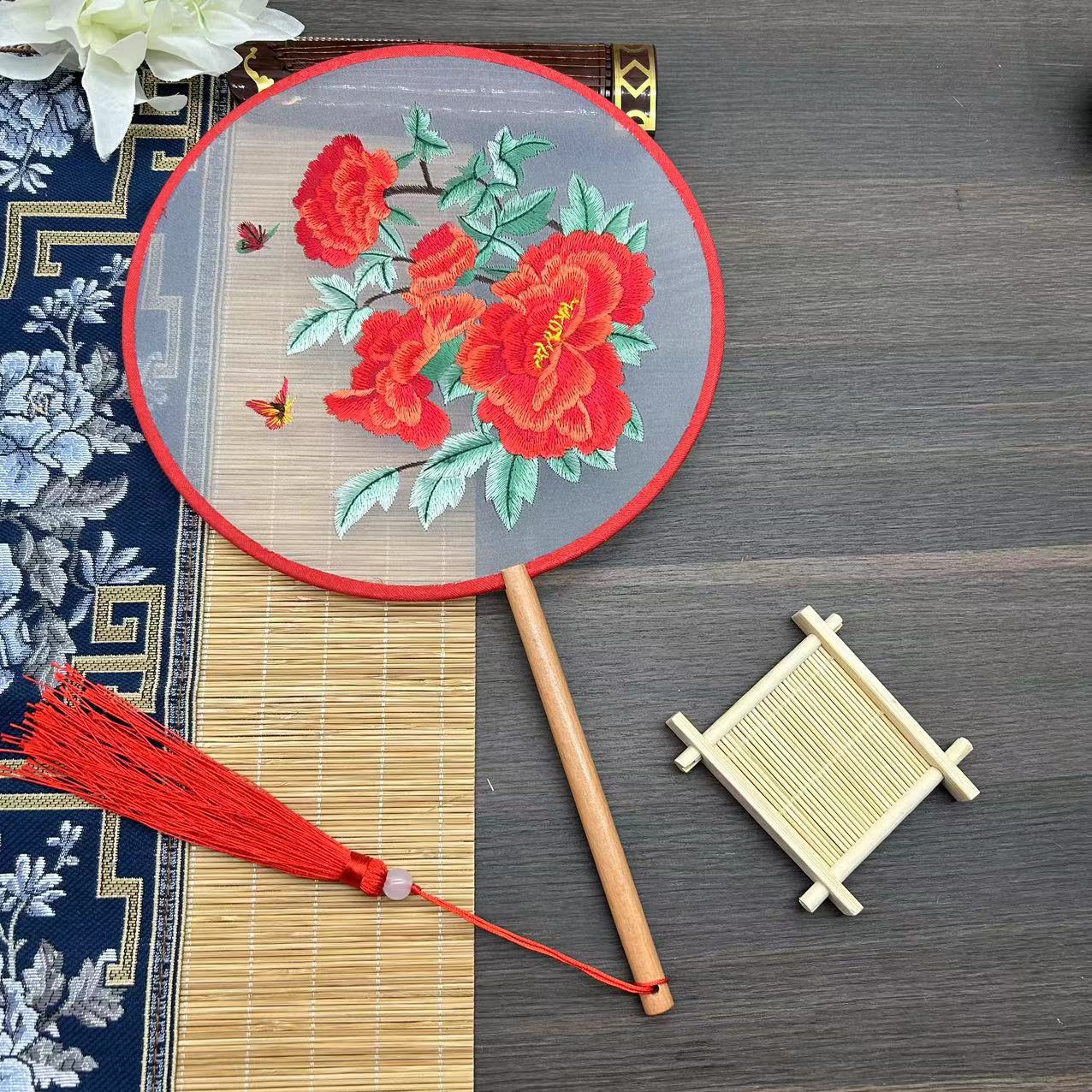 Китайский Стиль Классическая Вышивка Групповой Веер Подарки Ципао Фото Реквизит для Подиума Сценическое Выступление Шоу Танцевальная Вечеринка Круглый Веер