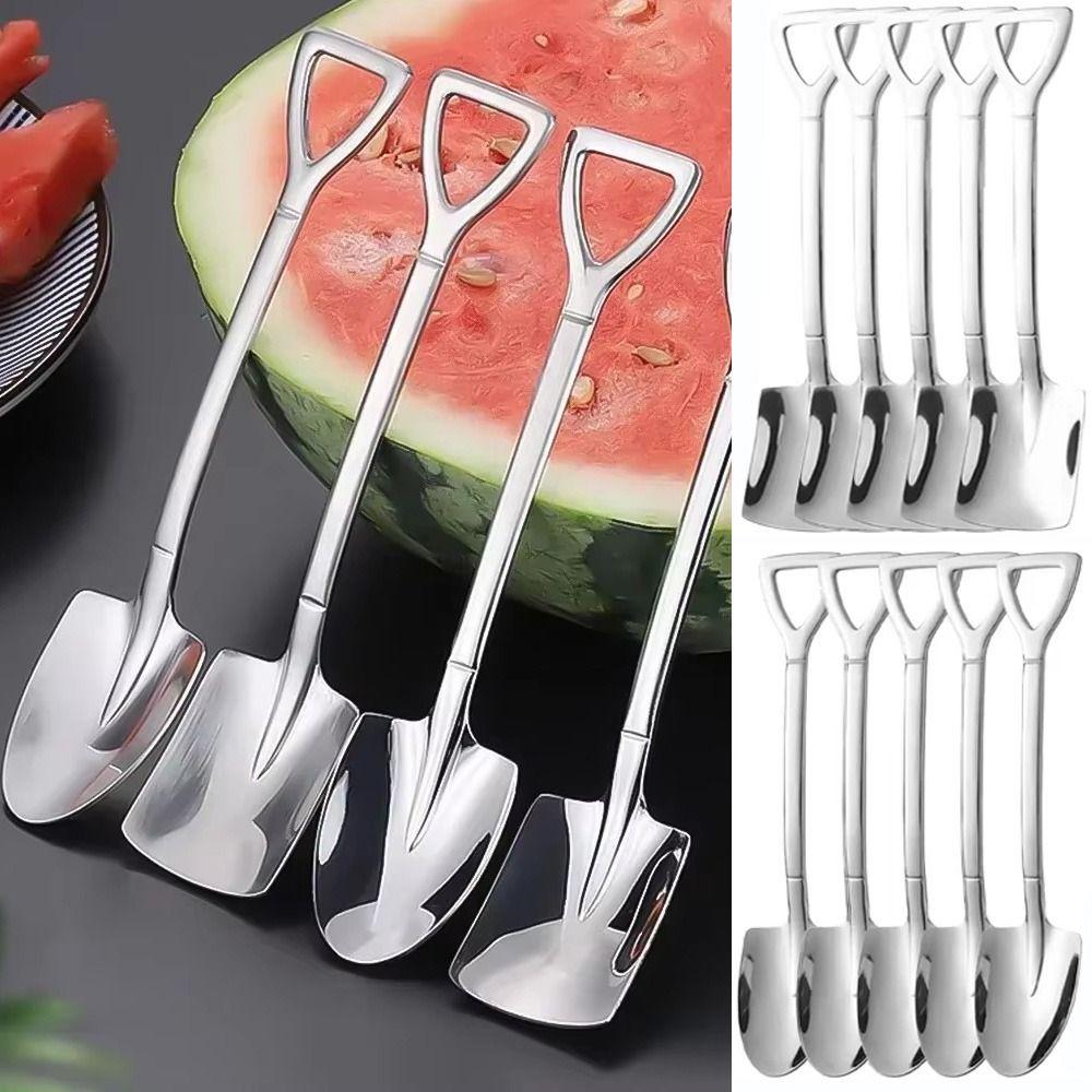 10Pcs Appetizer Spoon Stainless Steel Dessert Spoon Mini Creative Shovel Spoon Point Tip Cute Tea Spoon Party Supplies