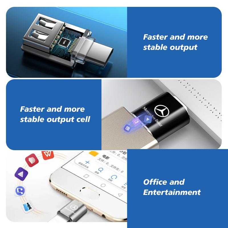 For Benz Car Emblem Charger Adapter C-type To USB Interface Charging Head Accessories AMG Exclusive A C E R V Class CLA CLS C180 RI8