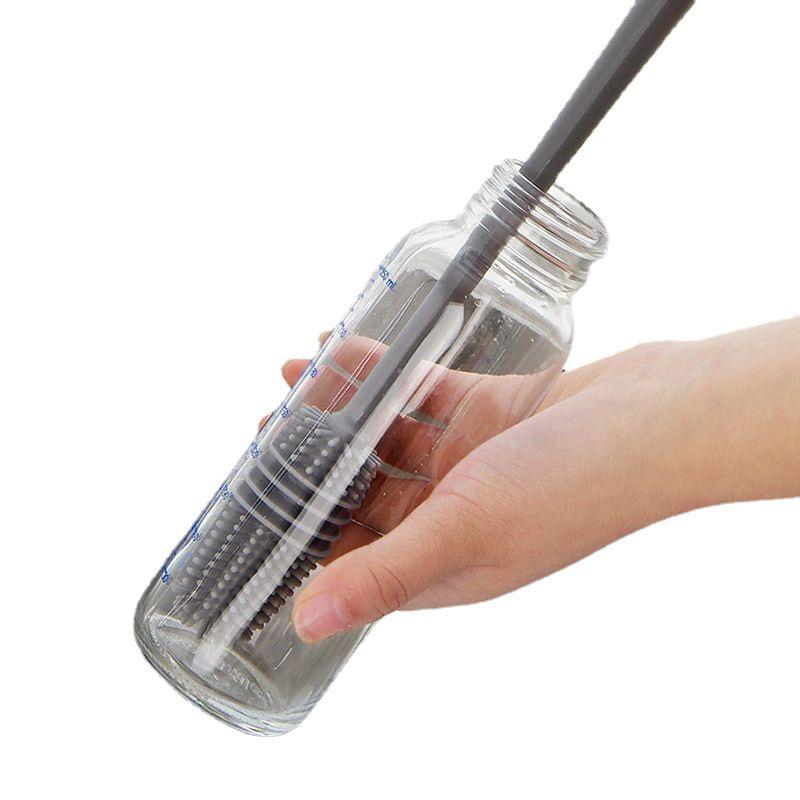 Rotating Long-Handle Brush for Cup and Baby Bottle Cleaning with Hard and Silicone Bristles
