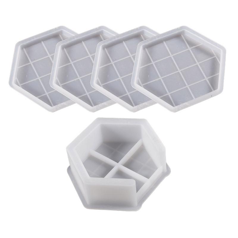 1/5x Coaster Resin Casting Moulds Round Octagon Epoxy Casting Mould Resin Tray Coaster Mould Kit DIY Craft Home Ornament
