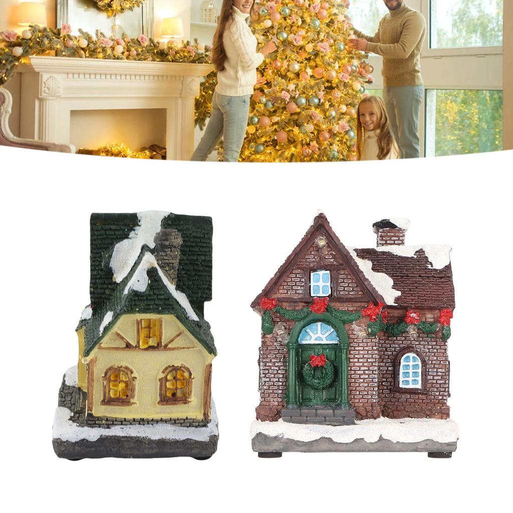 Resin Christmas Village House Hand Painted LED Lighted Christmas House Landscaping Warm Ambient Fine Details for Home Decor