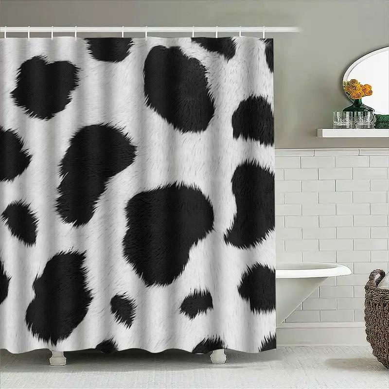 Animal Print Shower Curtain With Black Spots Waterproof Fabric For Bathroom Decor White Black