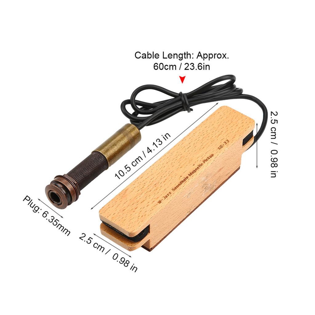 Wooden Passive Magnetic Closed External Pickup 6.35mm Plug for Acoustic Folk Guitar
