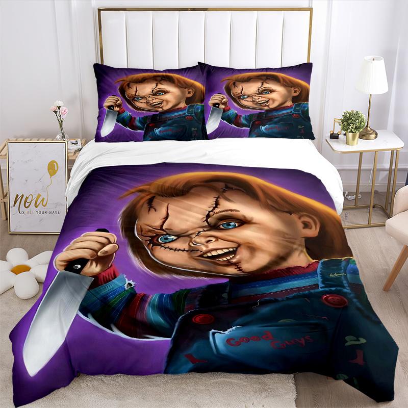 3pcs Chucky's Creepy Carnival Bedding Set - 1 Soft Quilt Cover + 2 Pillowcases, Machine Washable - Suitable for All Seasons, Perfect Gift fo