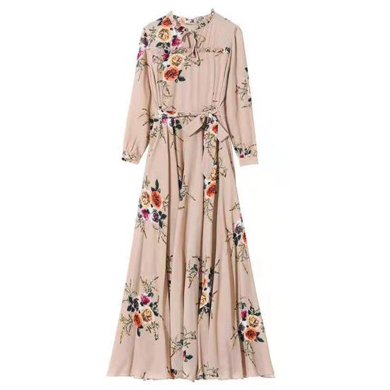Damska Sukienka Maxi Temperament Luźny Dół Obcisła Talia Kwiatowy Wzór Sznurowana Sukienka Przebranie