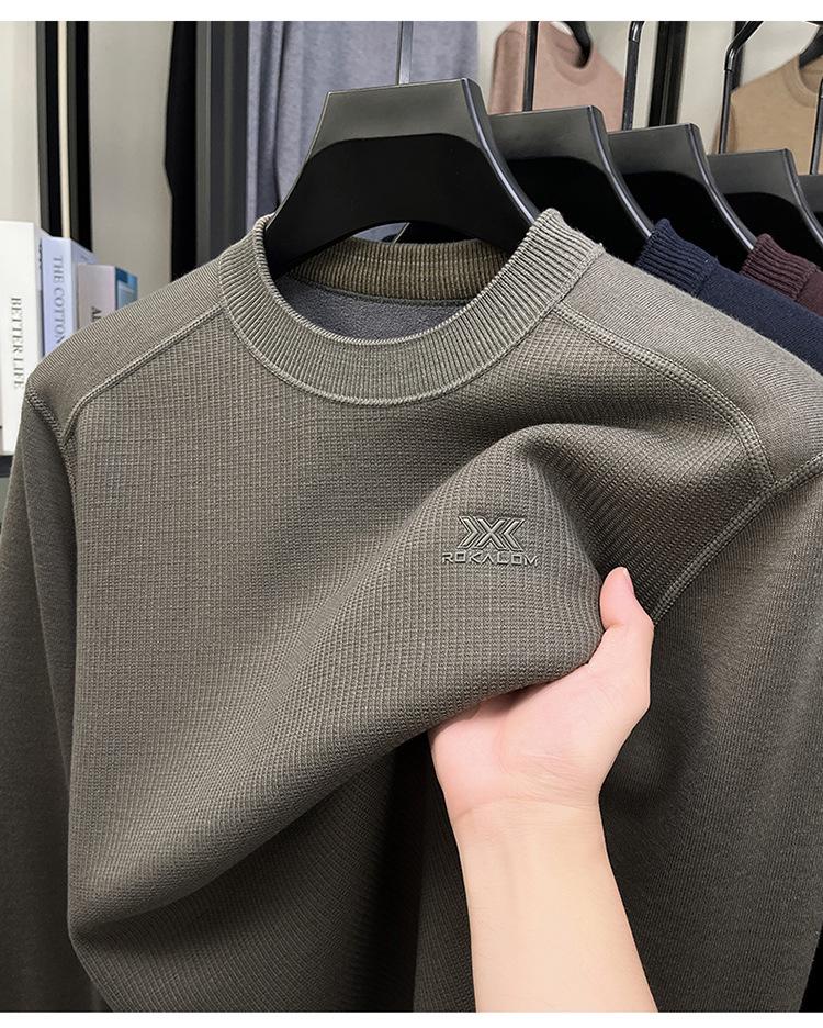 Men's High-Quality Casual Crew Neck Merino Wool Fleece Sweater - Warm, Thickened, Knitted Base Shirt