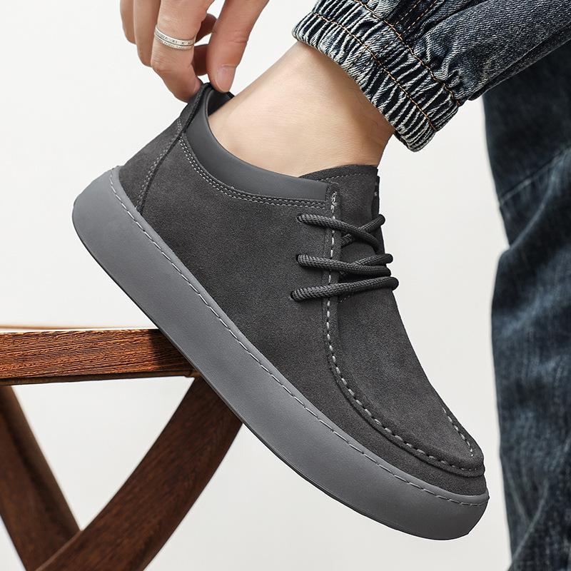 New Style Men's Casual Shoes Cow Suede Leather Lace-up Men Comfortable Mid-top Driving Flats Mens Outdoor Oxfords Shoe