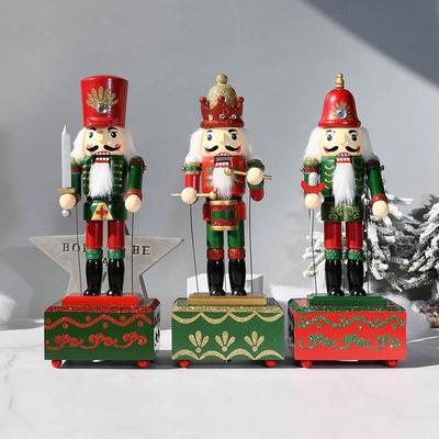 31cm Large Nutcracker Christmas Decoration Traditional Wooden Nutcracker Music Box for Festive Christmas Birthday Party Ht056