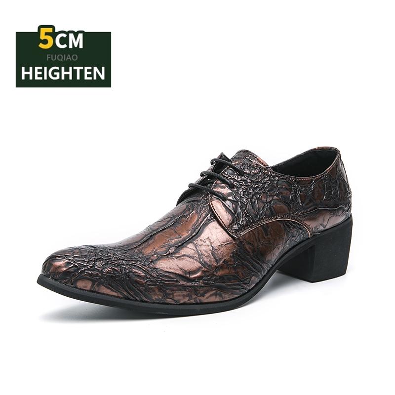 Vintage bronze Men's Formal Shoes Comfortable High Heels Dress Shoes Man Pointed-toe Party Leather Shoes For Men chaussure homme