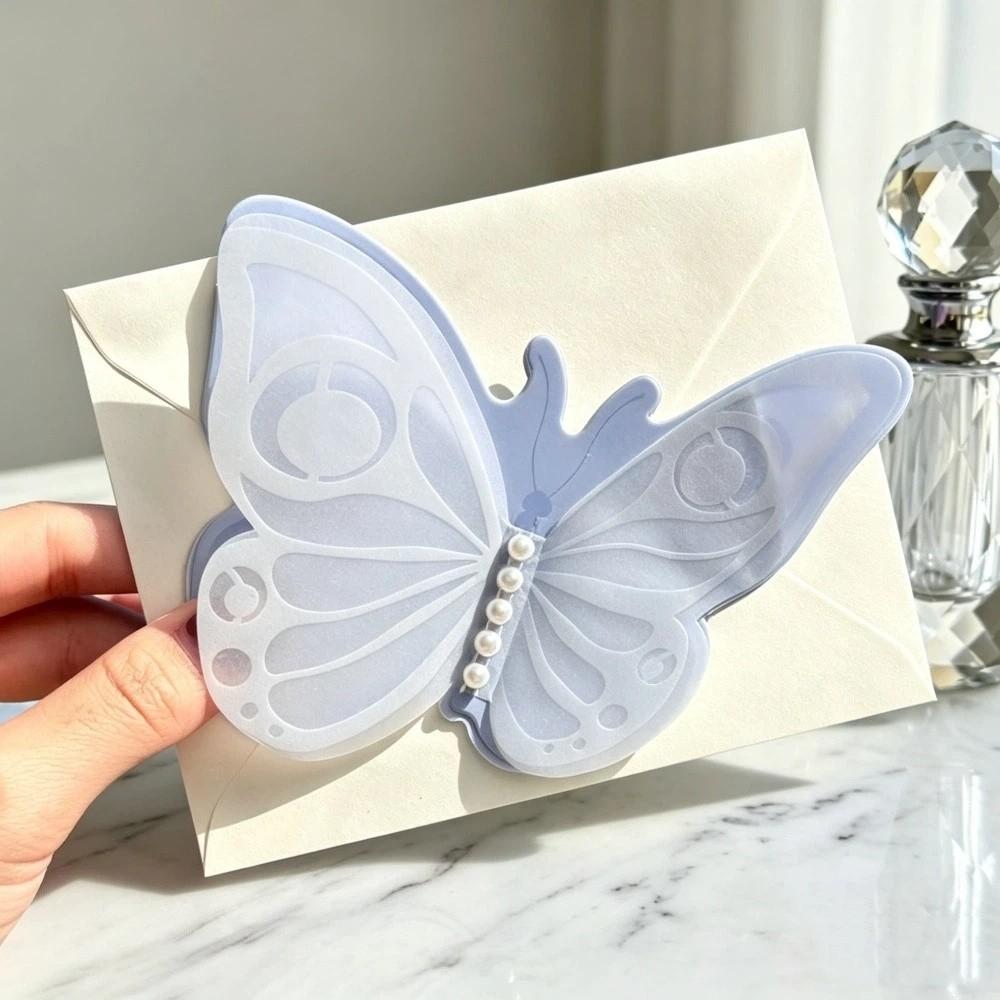 Exaggerate With Envelope Butterfly Card Party Greeting DIY Card Sweet Pearl Accessories Birthday Card Teachers Day синий