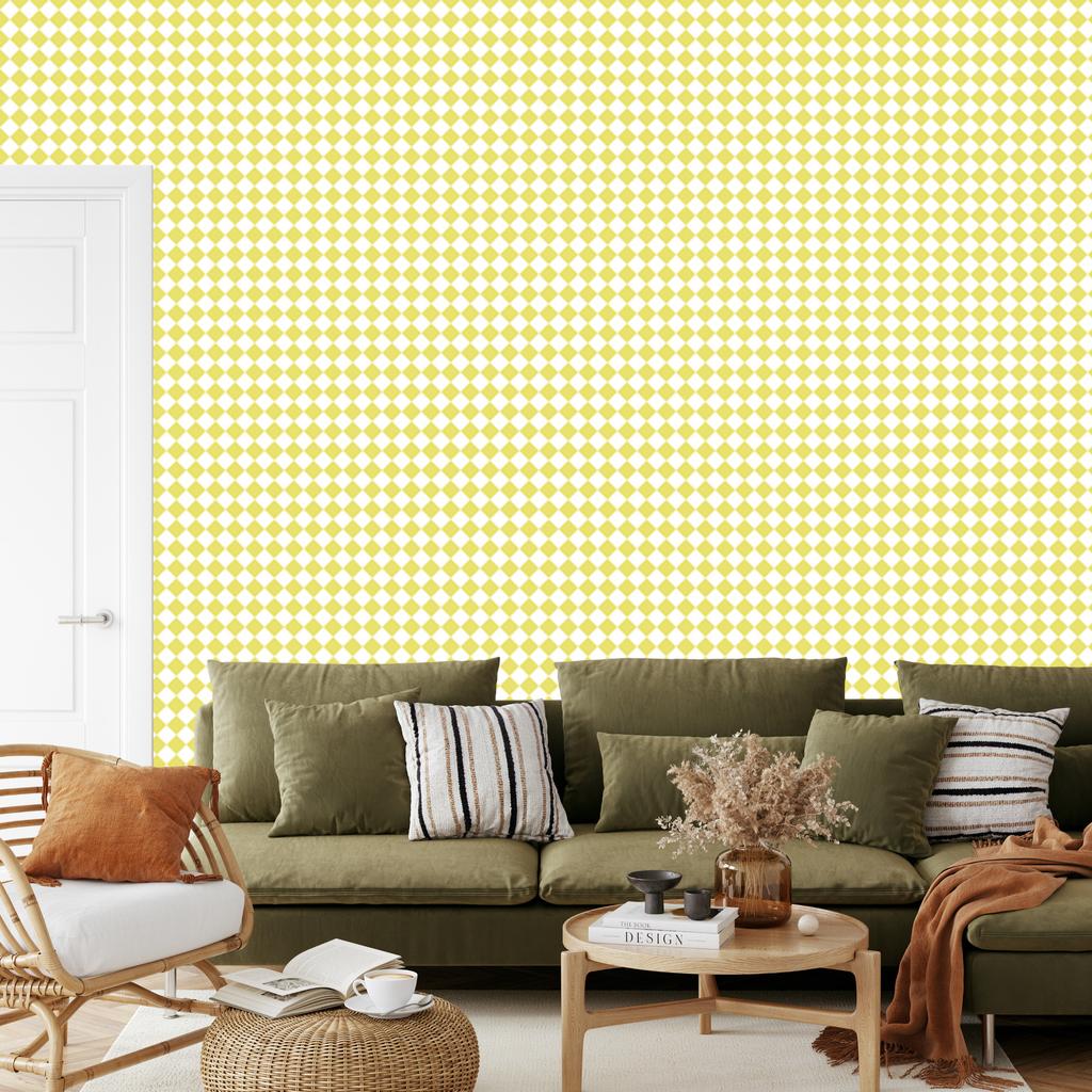 Geometric Rhombus Wallpaper Cream, White and Yellow 50x1000